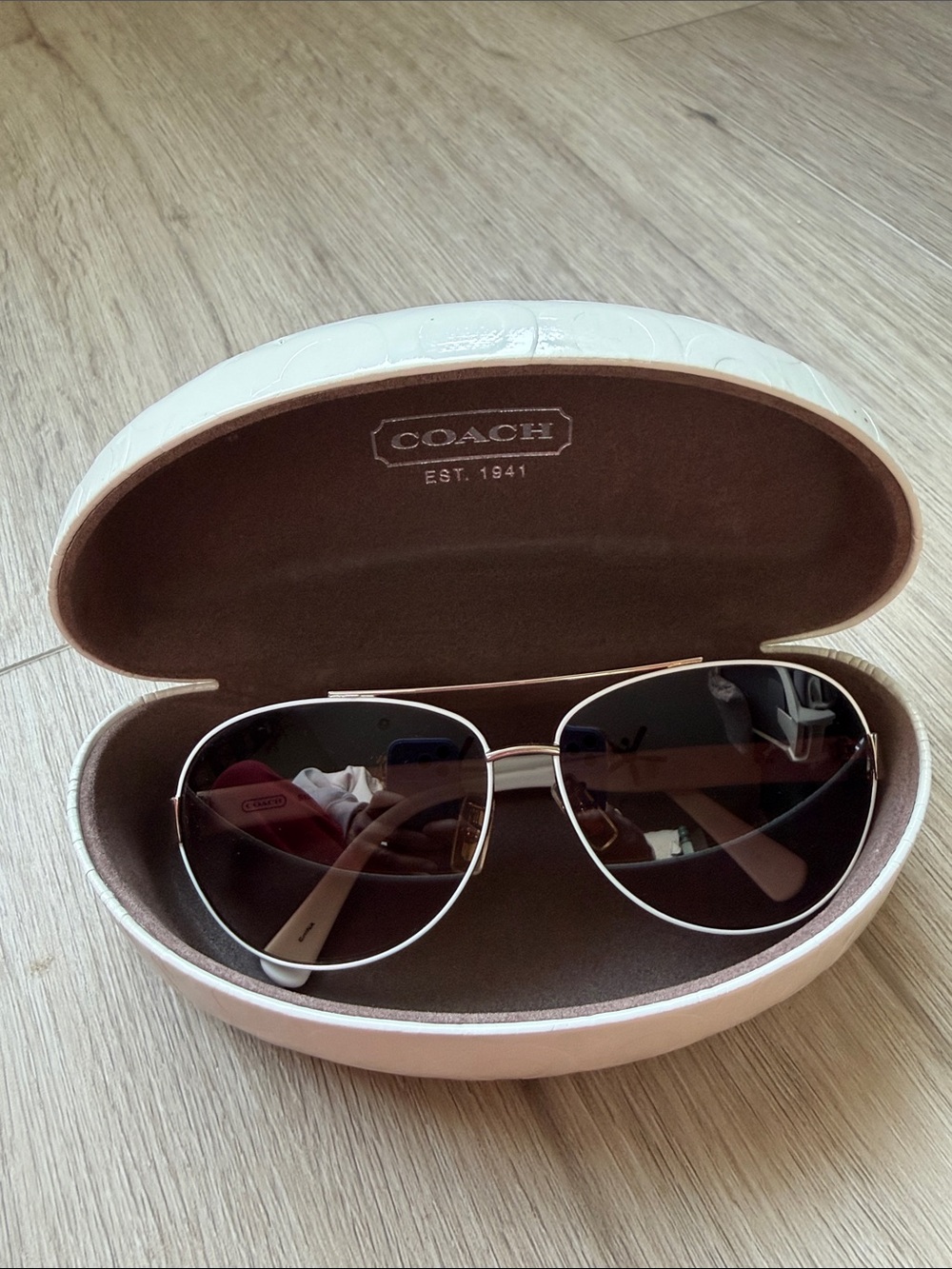 Coach Silver Frame Aviator Sunglasses with Brown Gradient Lenses